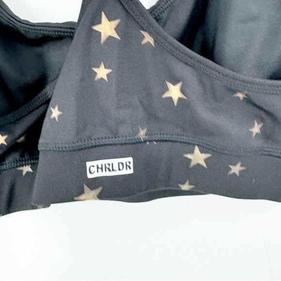 ✅ CHRLDR Sports Bra Allover Scattered Stars X-Large Black Gold Spaghetti Straps - Picture 2 of 9
